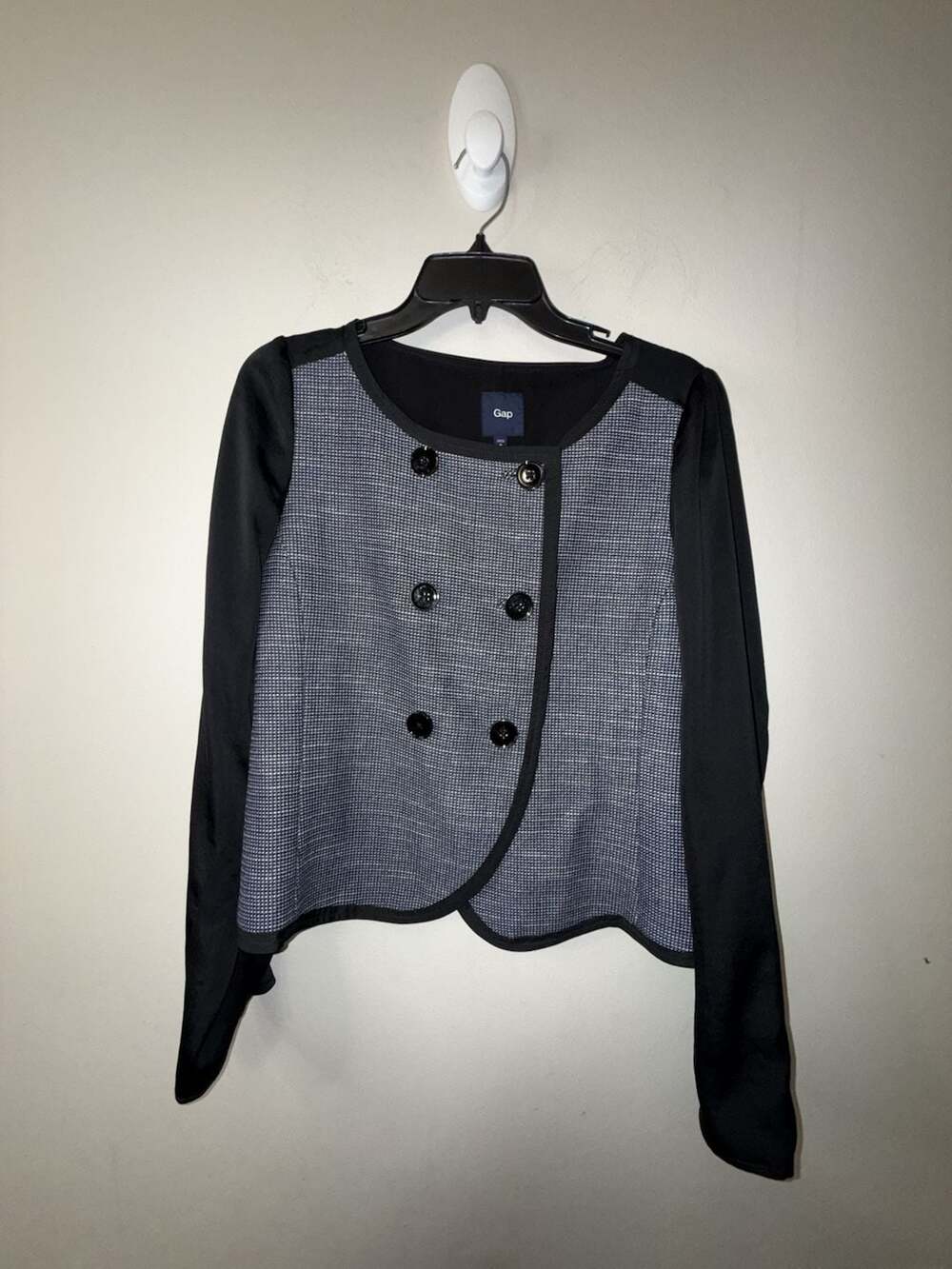Gap Black And White Houndstooth Front Panel Double Breasted Crop Blazer